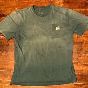 Large Grunge Thrashed Ombré Carhartt Pocketed Green Work Shirt
